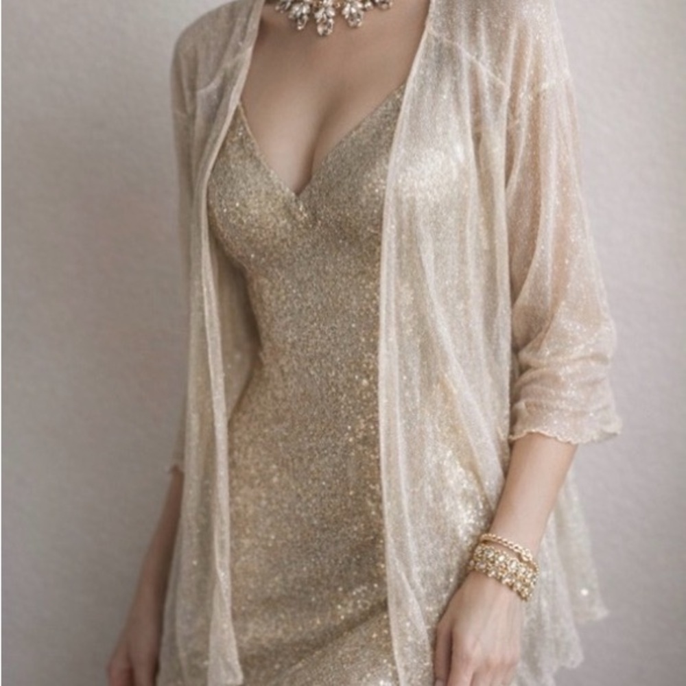 Chic Sheer Gold Sparkly Women's Cardigan - Picture 5 of 5